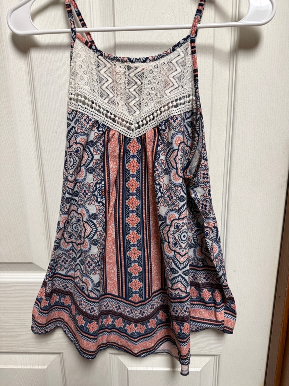 Boho Print Lace-Trim Flowy Skirt - Navy & Coral